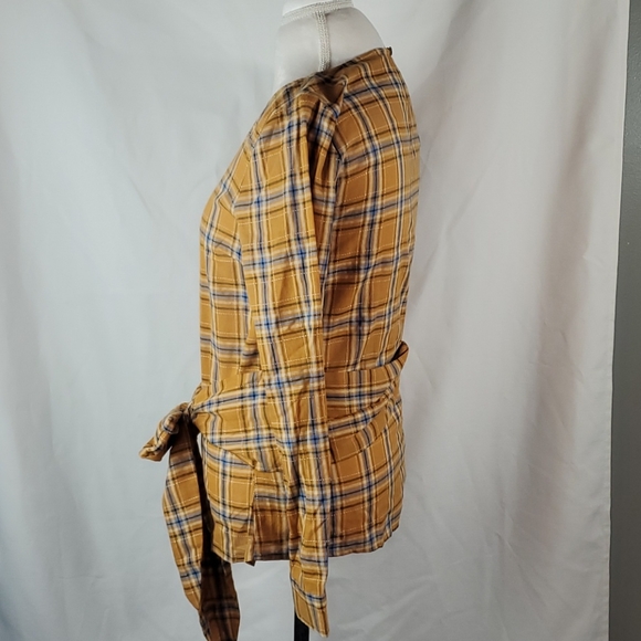 🍎2 Items/$12 DOE & RAE GOLDEN PLAID  LONG SLEEVE TIE FRONT TOP - Picture 3 of 8